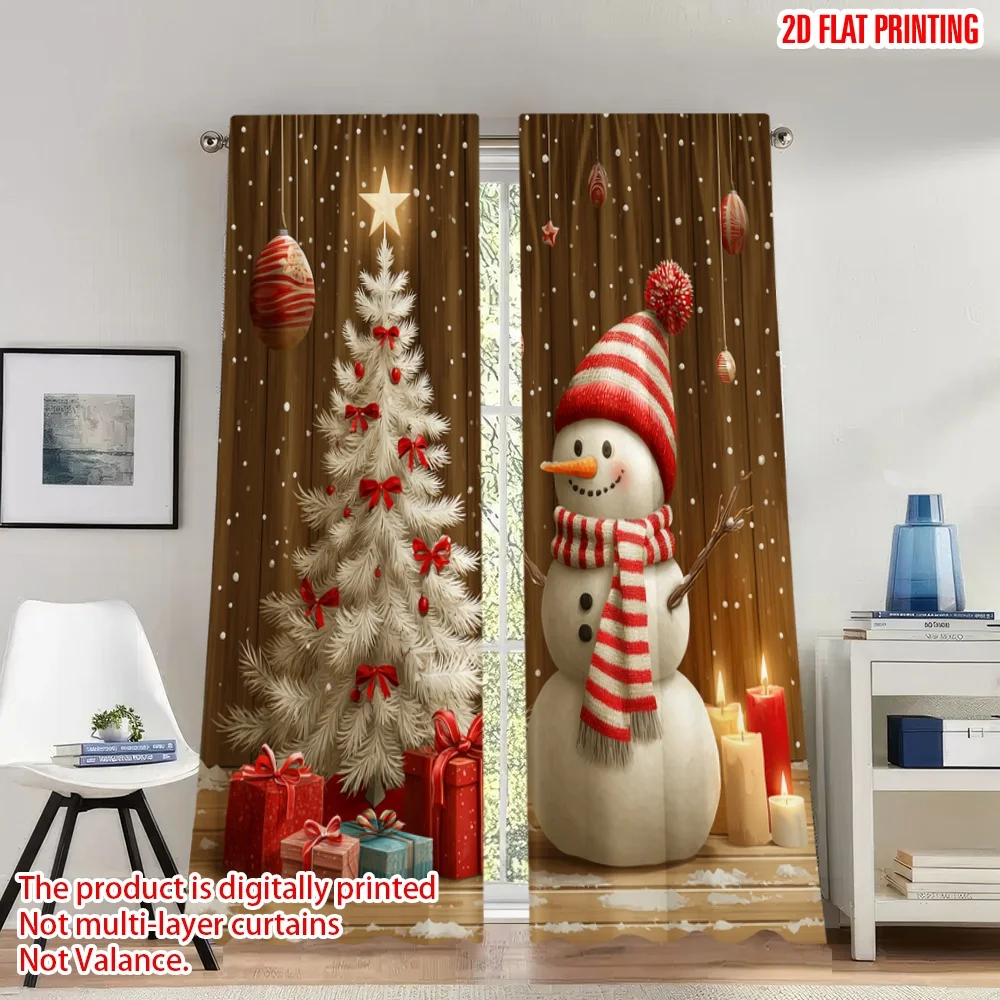 

2pcs 2D flat printing Happy Christmas fashion curtains Christmas Snowman Tree Gifts_n Digital Printed Polyester Drapes Party