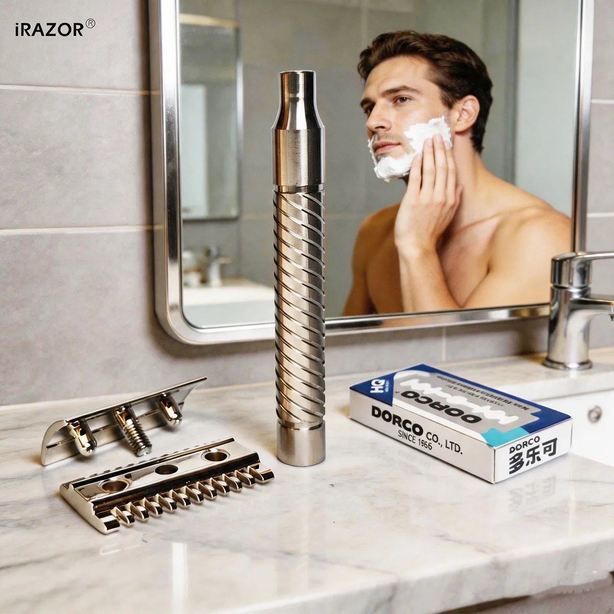 iRAZOR 316 Stainless Steel Safety Razor for Men Anti-Slip Double Edge DE Heavy Duty Metal Manual Shaver with 10 Blades Gift Set