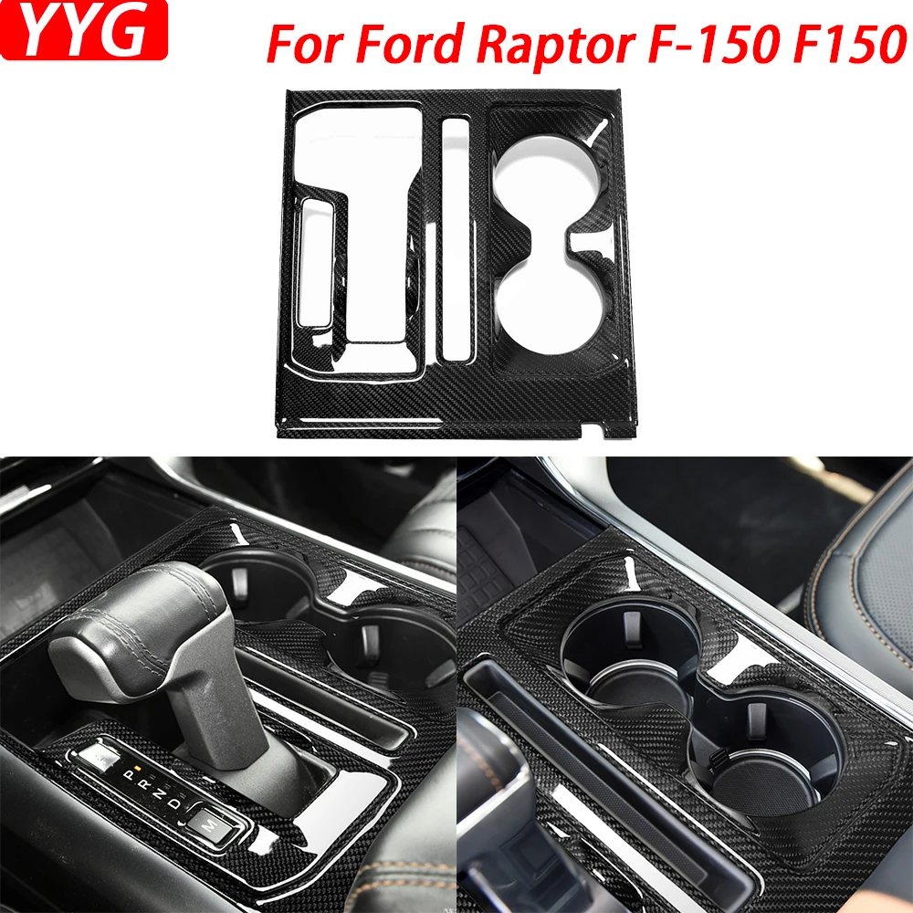 

For Ford Raptor F-150 F150 2021-2024 Real Dry Carbon Fiber Gear Shift Water Cup Holder Panel Cover Trim Car Interior Accessories