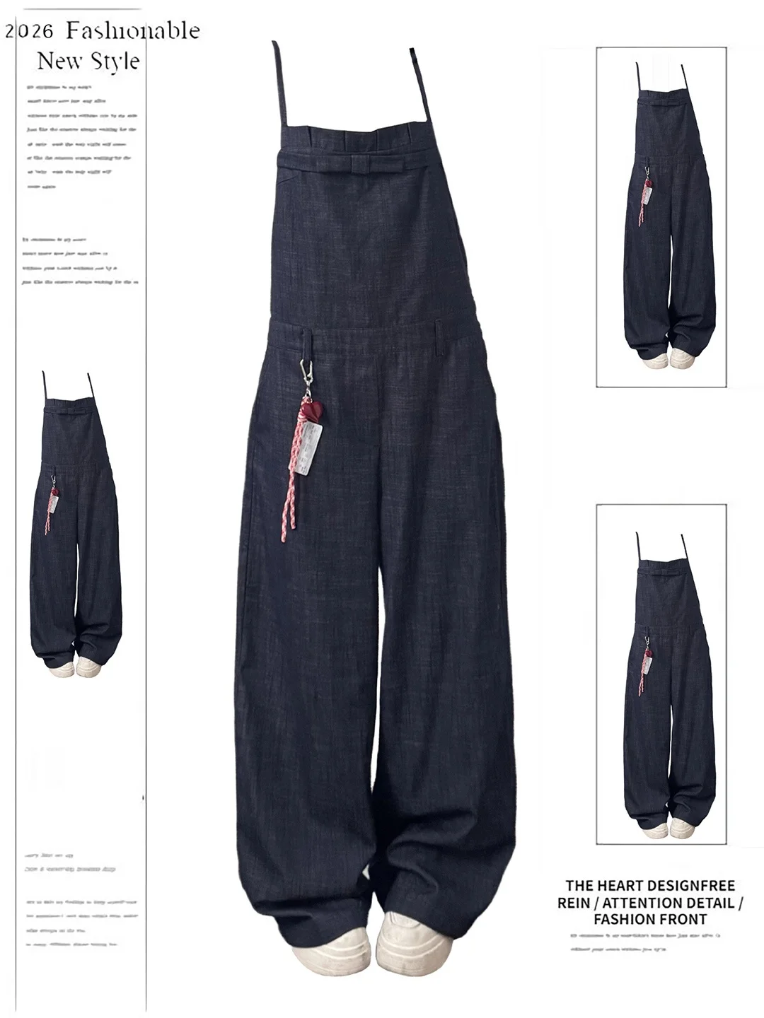 

Retro American Heavy Duty Original Jeans Overalls Women Summer 2026 New Knot Pleated Loose Fitting One-Piece Pants
