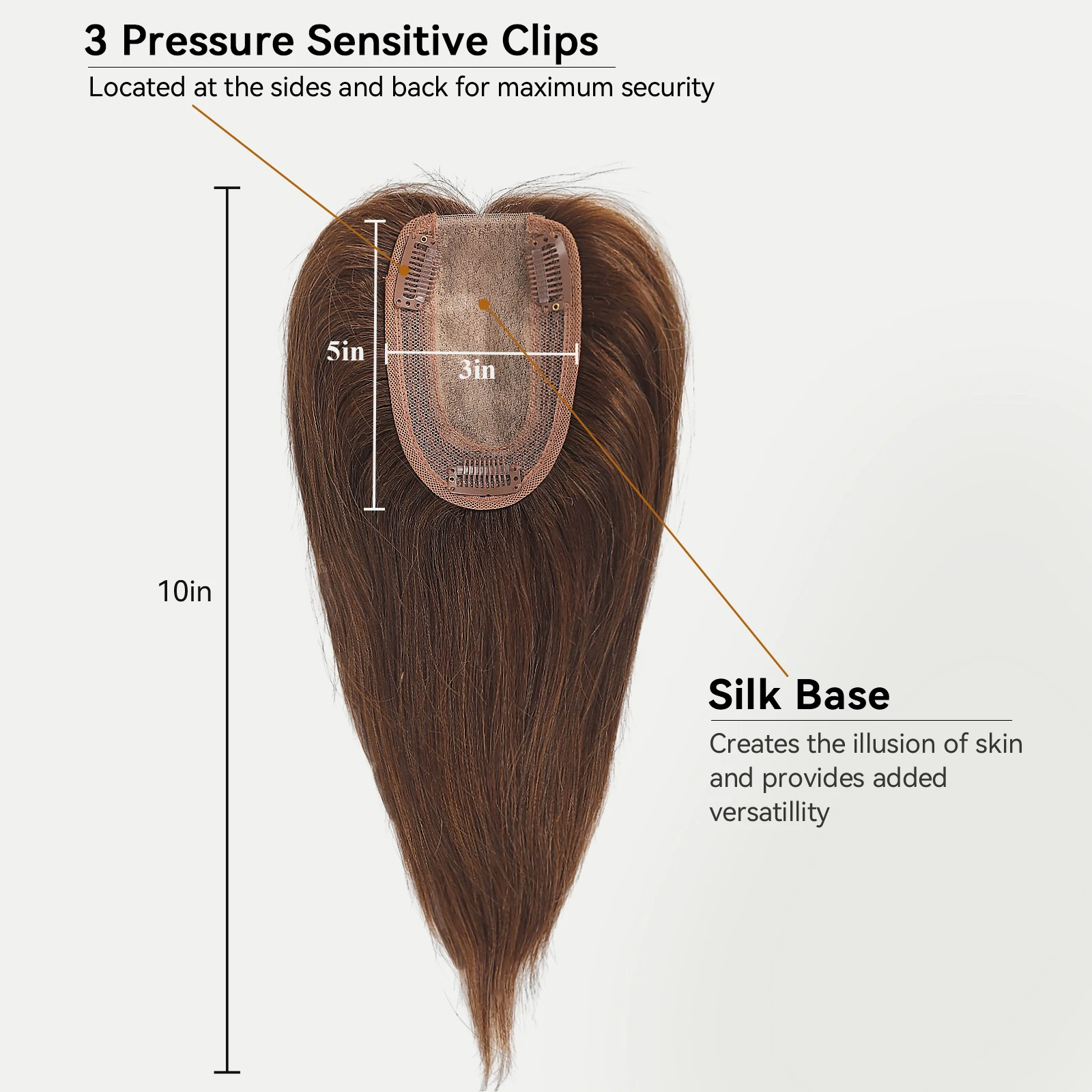 10 Inch Human Hair Toppers With Bangs Dark Brown 100% Remy Human Hair Pieces for Black Women Afro Brazilian Toppers in Silk Base