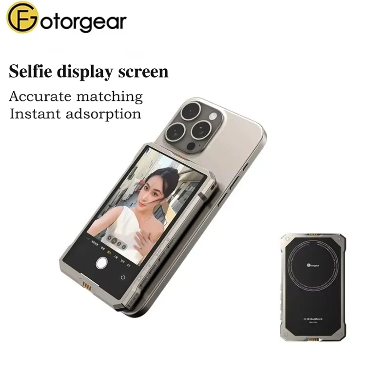 شاشة مراقبة Fotorgear MS01 للهواتف الذكية، كاميرا خلفية، شاشة مراقبة سيلفي مغناطيسية لاسلكية للبث المباشر لمدونة الفيديو