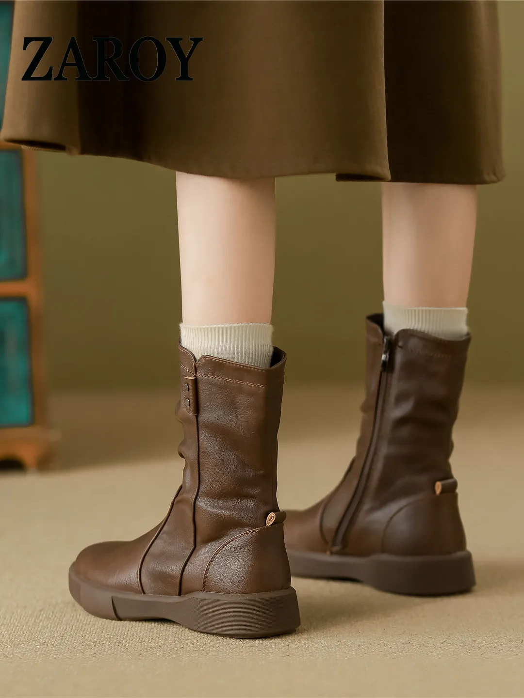 【Outlet Clearance`】Thick-soled women's mid-calf boots 2026 new style autumn and winter with fleece flat top and high top