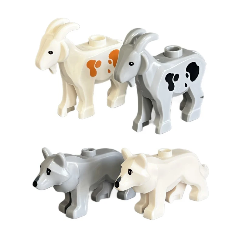 MOC 시티 동물 블록 모델 농장 장면 액세서리 염소 늑대 돼지 올빼미 플라밍고 앵무새 동물원 어린이 블록 장난감 T04