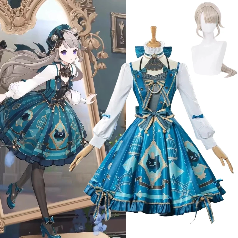 

New Lynette Cosplay Game Genshin Impact Costume Blue Exquisite Lolita Maid Uniform Role Play Outfit for Women Theme Party