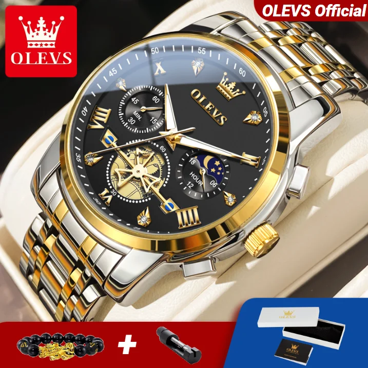 

OLEVS 2856, мужские часы, классические многофункциональные маховики, скелетон, полые оригинальные кварцевые часы для мужчин