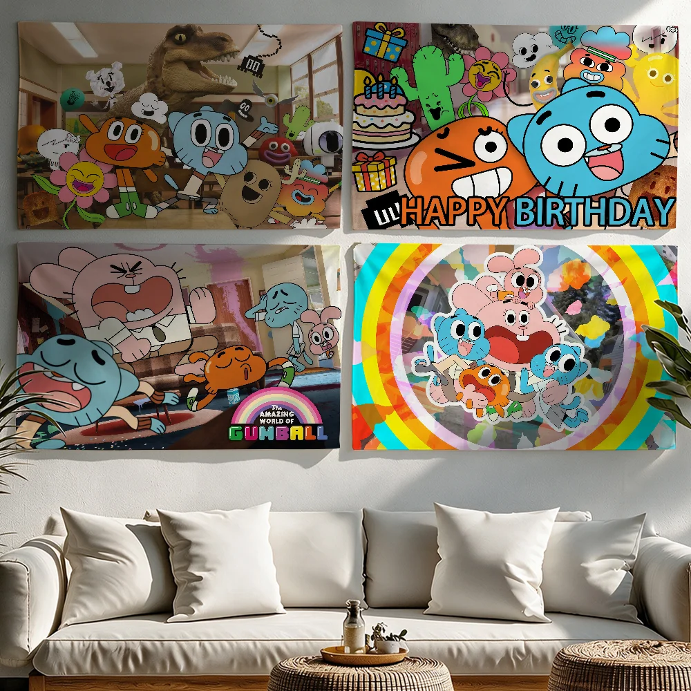 Cartoon W-World Of G-GumballS flag Tapestries Outdoor Parties Bedrooms Living Rooms Dorm Rooms Wall Decor Banners Gifts