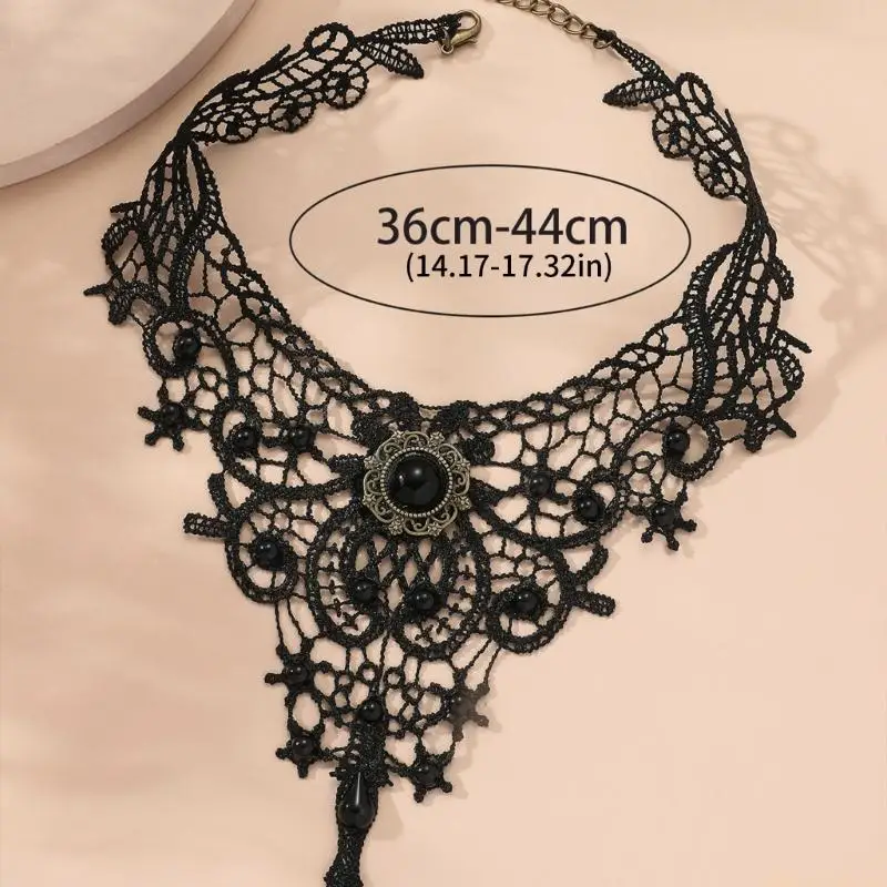 31BF Kanten choker kettingen Gothic Steampunk Kanten chokers met kristallen halsketting Kraag Vampieren Choker Vintage dikke