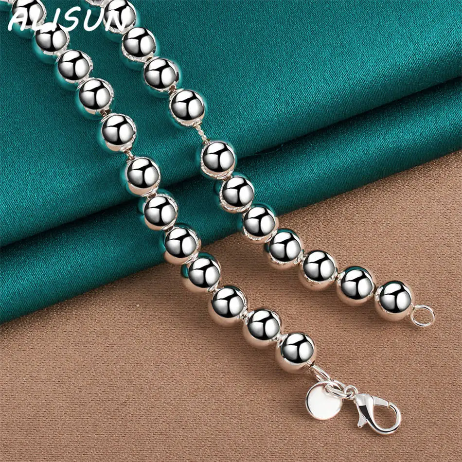 

ALISUN 925 Sterling Silver 45cm 8mm Beads Necklace For Women Man Charm Trend Birthday Gifts Fashion Party