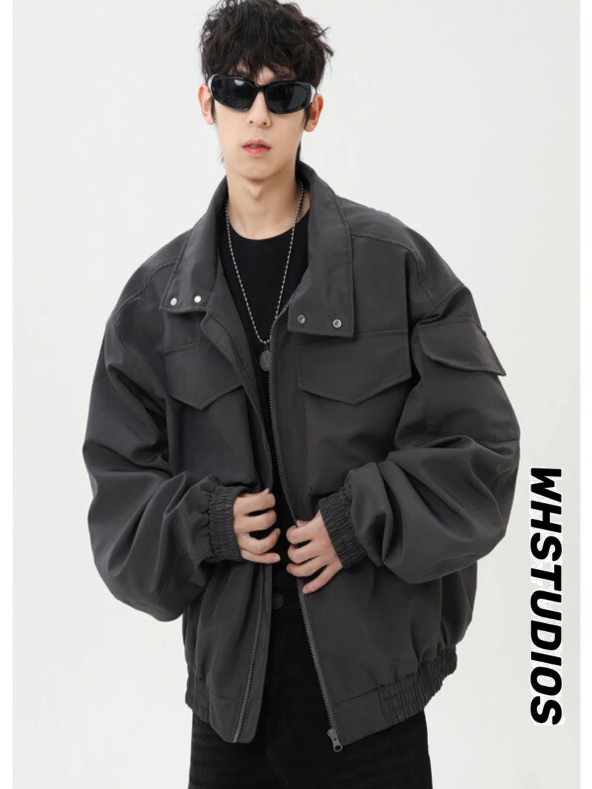 

American Sle Bomber Jaet Men's ort Stand Collar CleanFit Outerwear Spring Faionable Workwear Polyester Fiber Long Sve