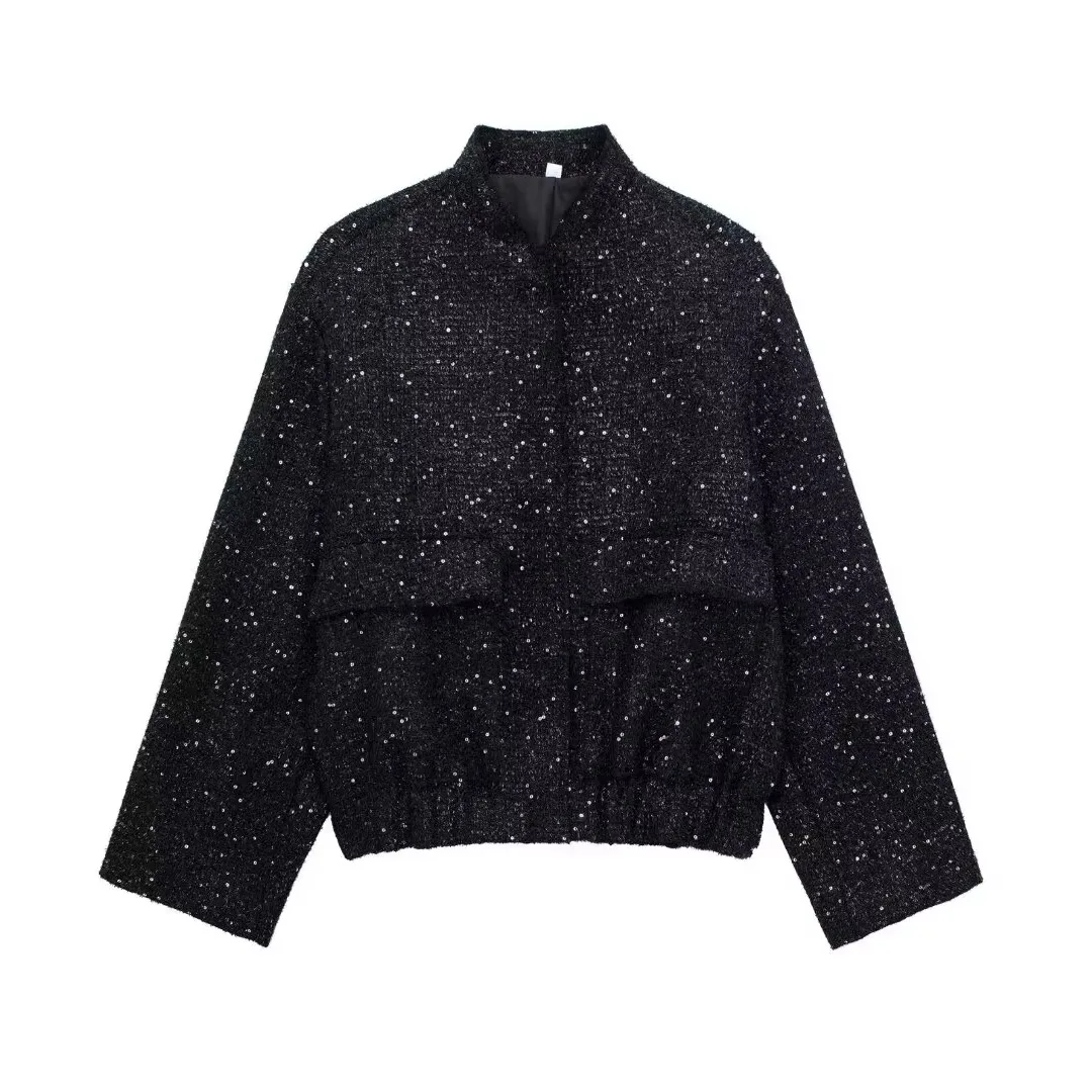 JNLEAOG Casual Faion Pailletten Verziert Jaet frauen Herbst Neue Sle Vielseitig Einfache Design Polyester ort Mantel