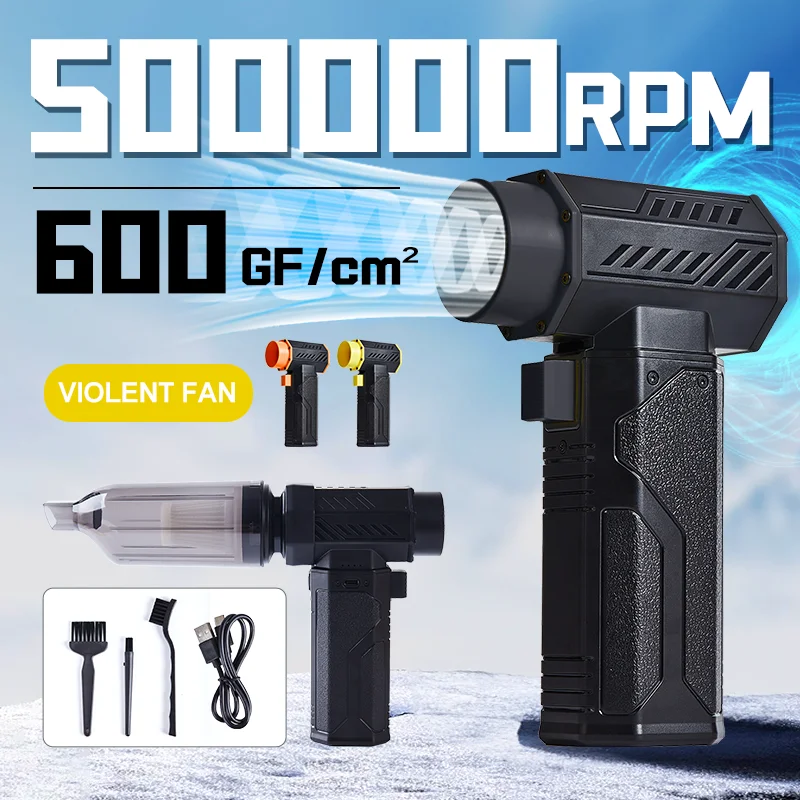 

Воздуходувка 500000 об/мин, мощный турбоструйный вентилятор, 10000 мАч, 600 г, тяга 70 м/с, ветровая бесщеточная пылесос, вакуумная сушилка для удаления листьев для автомобиля