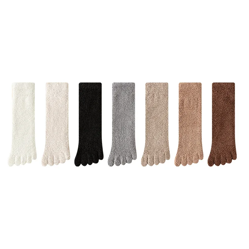 1 Pairs الرجال الجوارب الحرارية تو الشتاء سميكة الدفء الصلبة لينة المرجان المخملية رقيق الطابق النوم خمسة أصابع الجوارب