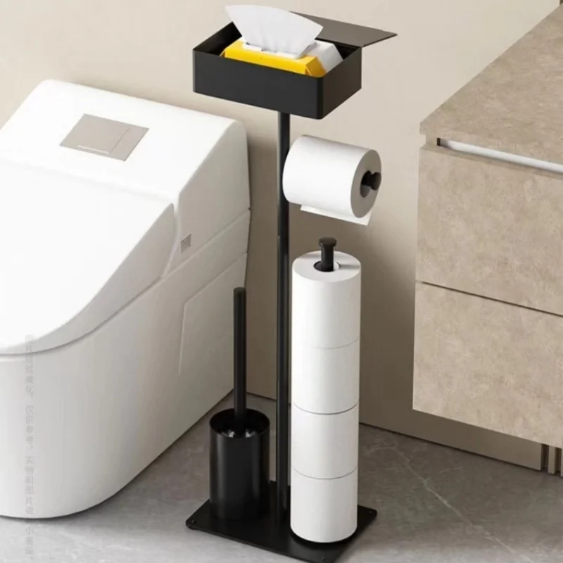 

Floor-standing Tissue Holder Vertical Movable Toilet Paper Storage Rack Nail-Free Toilet Brush Holder Roll Paper Holder Bathroom