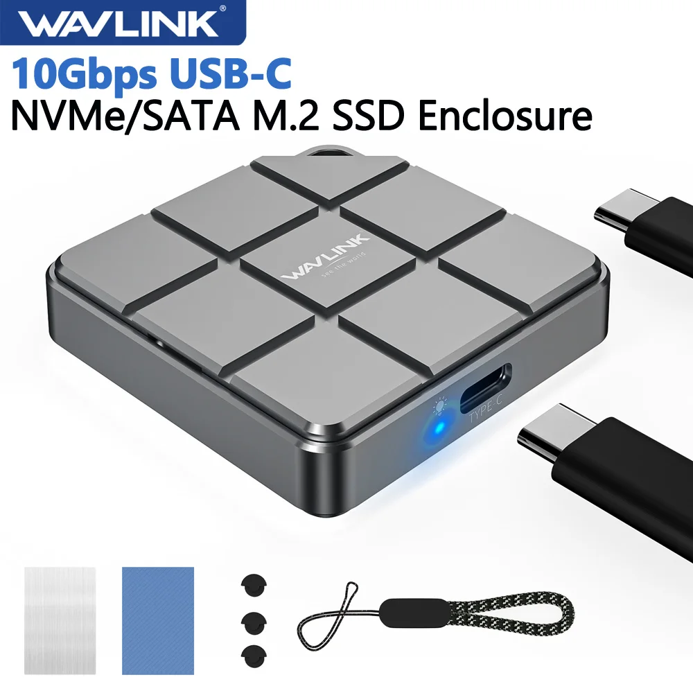 

WAVLINK USB to M.2 NVME SATA SSD Enclosure 10Gbps USB C 3.2 Gen2 to NVMe PCIe SATA NGFF Solid State Drive External Case UASP 8TB
