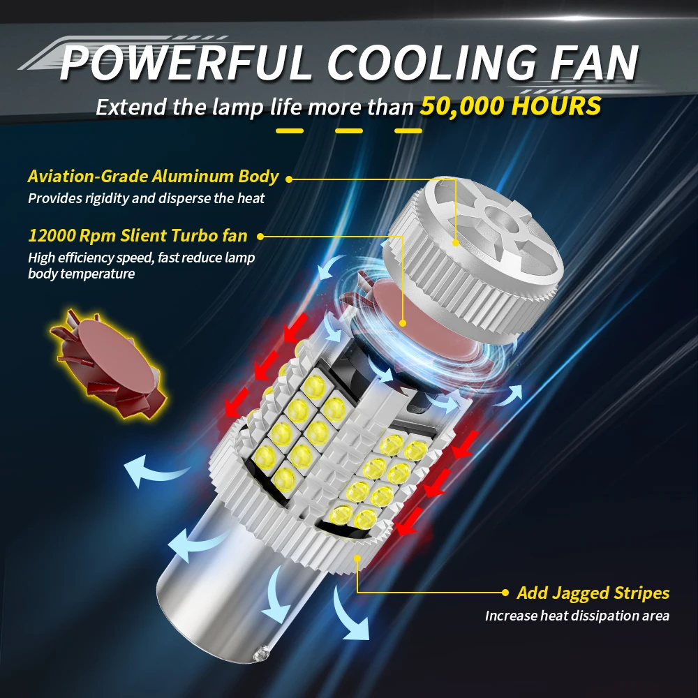 Lâmpada de freio indicador de alta potência, LED Car Light Acessório, Turn Signal Lamp, PY21W, BAU15S, BA15S, 1156, P21W, P21, 5W, 1157, 7440, 7443, 2Pcs