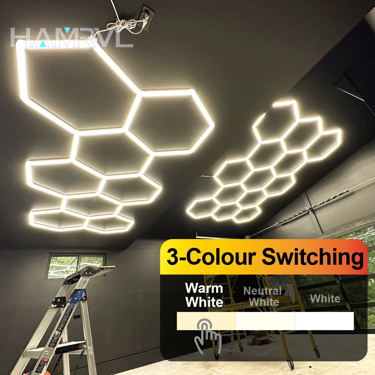 Garage hexa lights warm/white 3 color switching Barbershop Ceiling Lighting For Workshop Car Detail Gym Honeycomb Lamp LED Tube