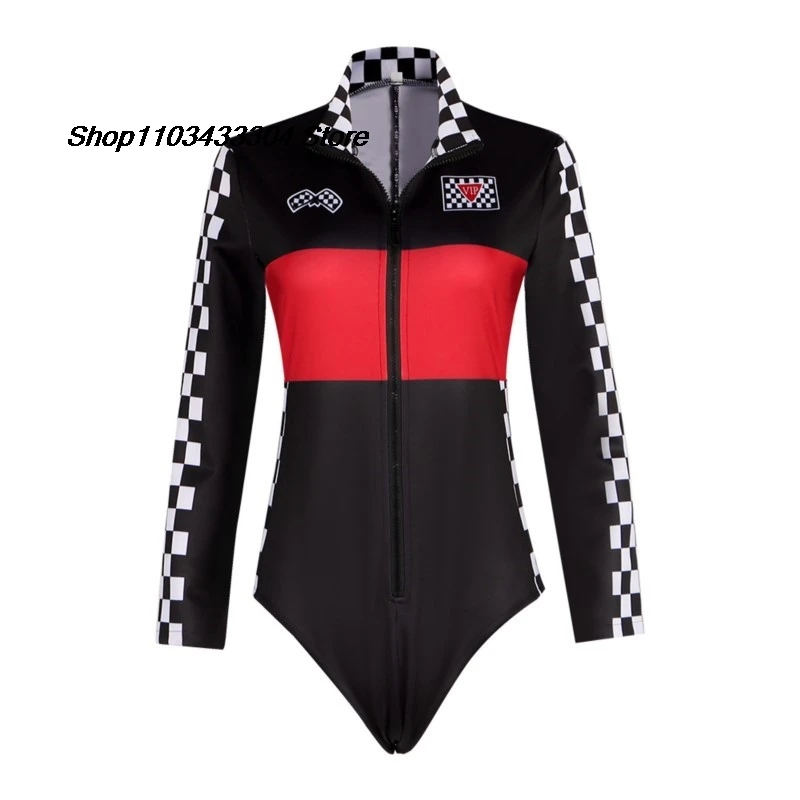 Women Race Car Driver Jumpsuit Halloween Sexy Bodysuit Cosplay Costume Long Sleeves Car Game Racer Girl Cheerleaders Uniform