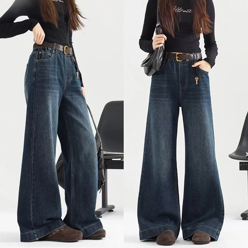 

2025 New High Quality Girls Jeans Vintage Denim Wide Leg Pants Kids Clothing Children Casual Solid Trousers For Teenager Clothes