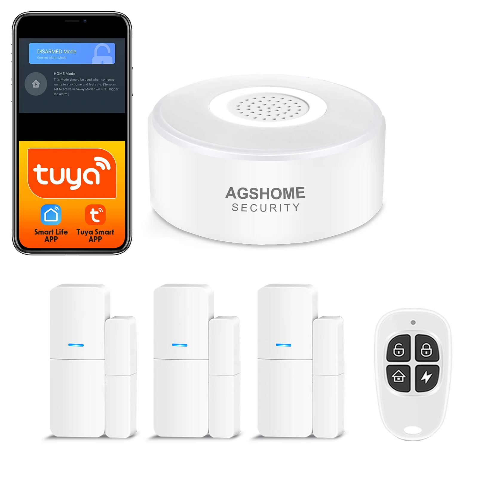 

5-Piece Kit Tuya Smart APP Remote Control Home Security Siren Door Window SOS Alarm System Alexa Google for Apartment Office