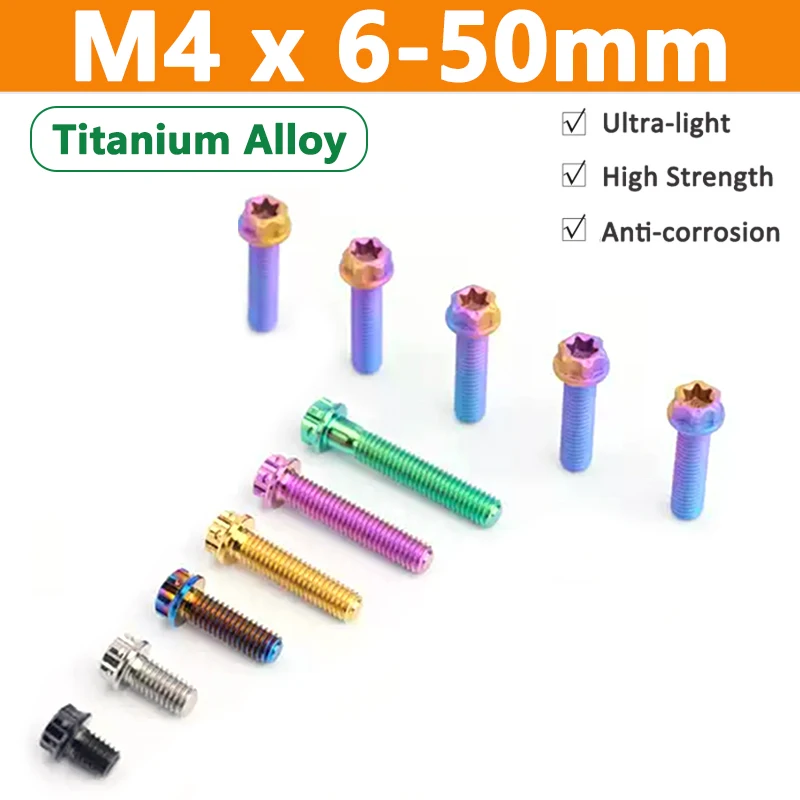 1pcs Titanium Alloy Bolt M4 Length 6-50mm Torx Head Flange Screw High Strength Motorcycle Screws Gold/Black/Blue/Green/Purple