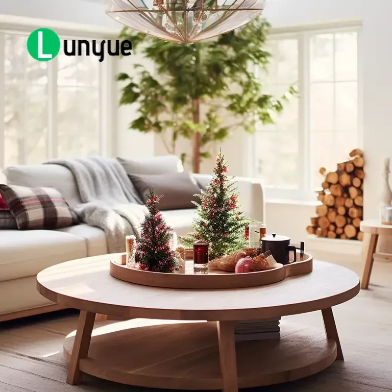Luxury Classic Round Coffee Table Eco-Friendly Natural Wood Living Room Furniture Durable Modern Home Decor Centerpiece