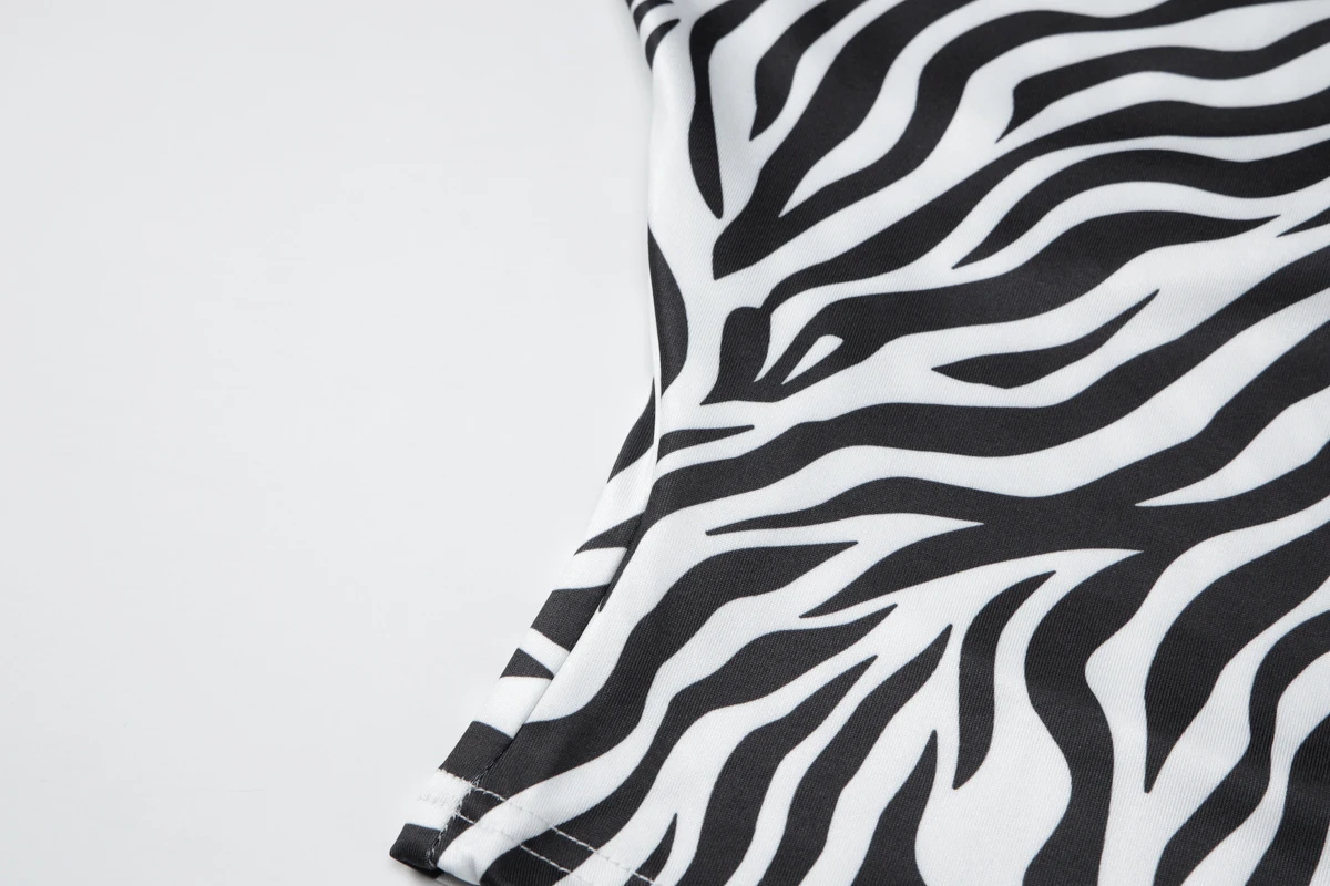 Hugcitar Damenmode, Zebramuster, V-Ausschnitt, gerüscht, rückenfrei, sexy, schmales Crop-Tanktop, Sommerkleidung für Damen, Party, Urlaub, Club – Detail 7