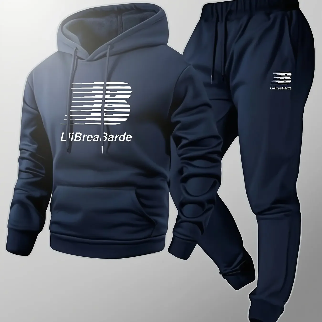 Autumn Winter Men's Casual Warm Outfit Printed Hooded Sweatshirt + Long Pants 2 Piece Set Comfortable Sportswear view 5