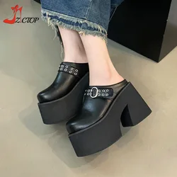 Super High Heel Thick Bottom Women Slippers Big Size Chunky Platform Sandals Closed Toes Mules Black Goth Shoes Size 41 42