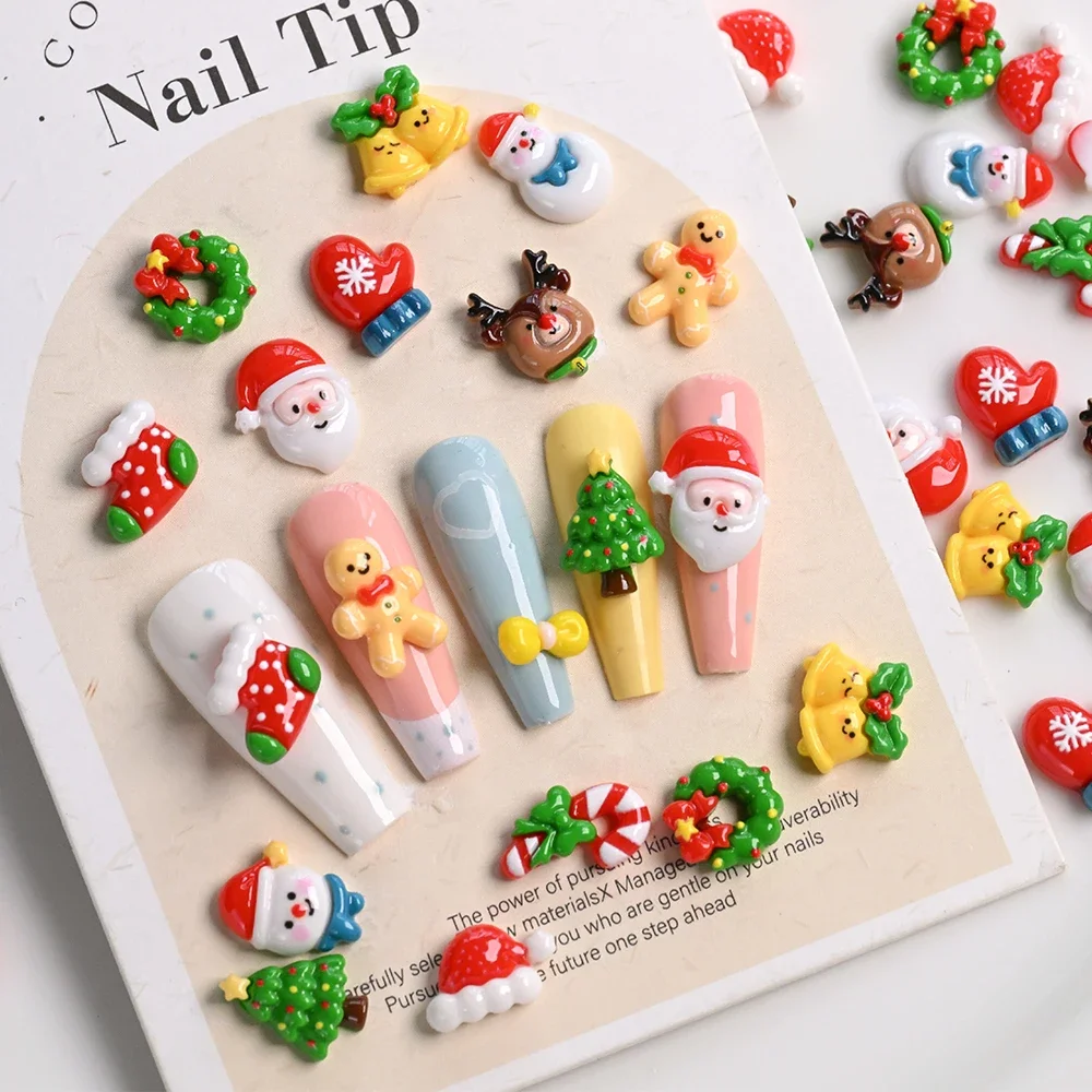 12 grilles 3D résine noël Nail Art breloques bonhomme de neige gants rouges père noël Festival ongles perceuse décoration manucure accessoires