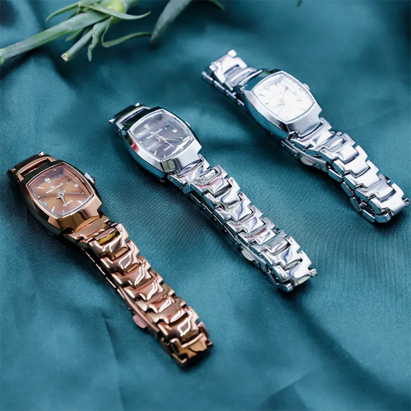 Женские квадратные часы, роскошные водонепроницаемые ремешки из нержавеющей стали, элегантные женские модные маленькие наручные часы
