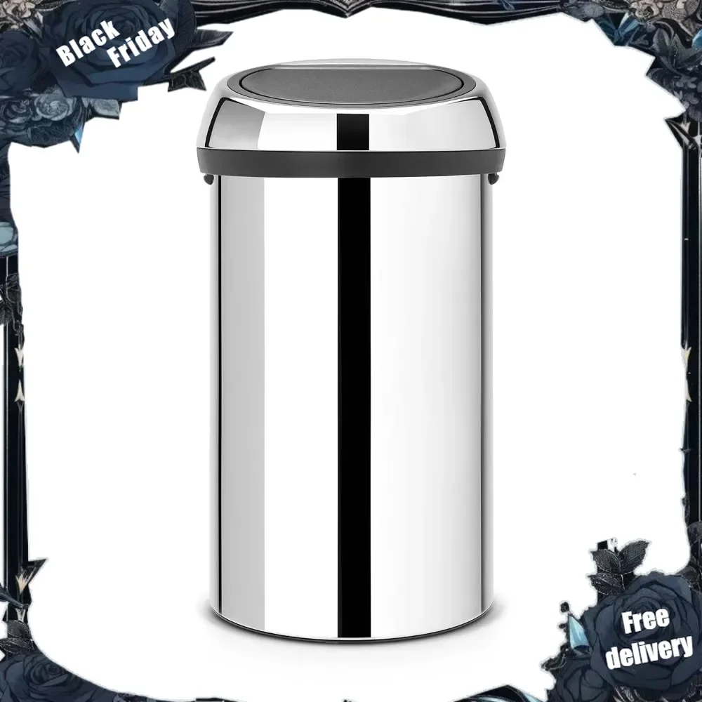 Touch Bin, Trash Bin, Garbage Bin, Paper Container, Lid, Metallic Grey, Grey, 60 L, 402425