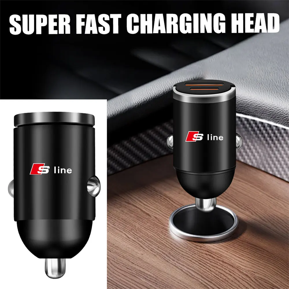 Für Audi Sline A1 A2 A3 A4 A4L A5 A6 A7 A8 A8L TT Q1 Q2 Q3 Q4 Q5 Q6 Q7 RS5 RS3 Auto-Schnellladegerät USB Typ-C Anschlüsse Stromadapter