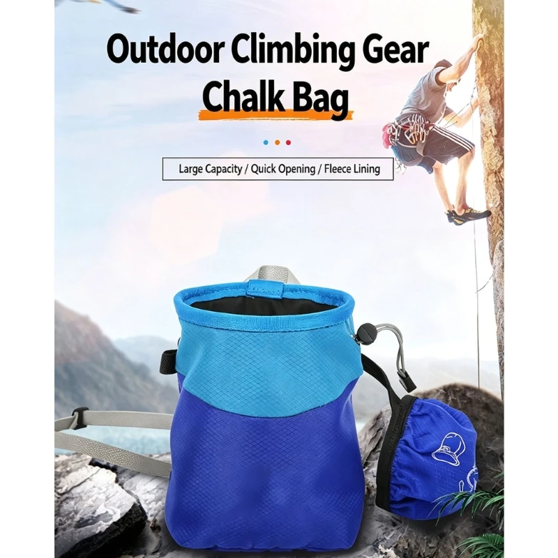 Rock Climbing Grip Chalk Bag with Cord Top, Wear Belt and Fabric Body Design for Bouldering Wall Practice and Gym Use 69HD