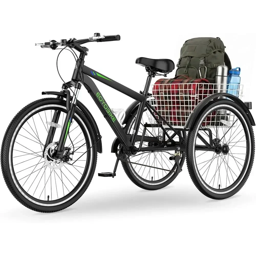 Adult Mountain Tricycle, 7-Speed 3 Wheel Mountain Bike or Adults, 24/26/27.5 Inch Cruiser Trike with ront Disc Brake, ront Suspe