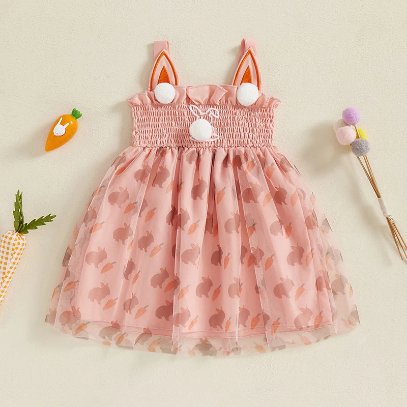 

Toddler Girls Easter Dress Rabbit Carrot Print Sleeveless Casual Dress Summer Fashion Casual Kids Princess Dress