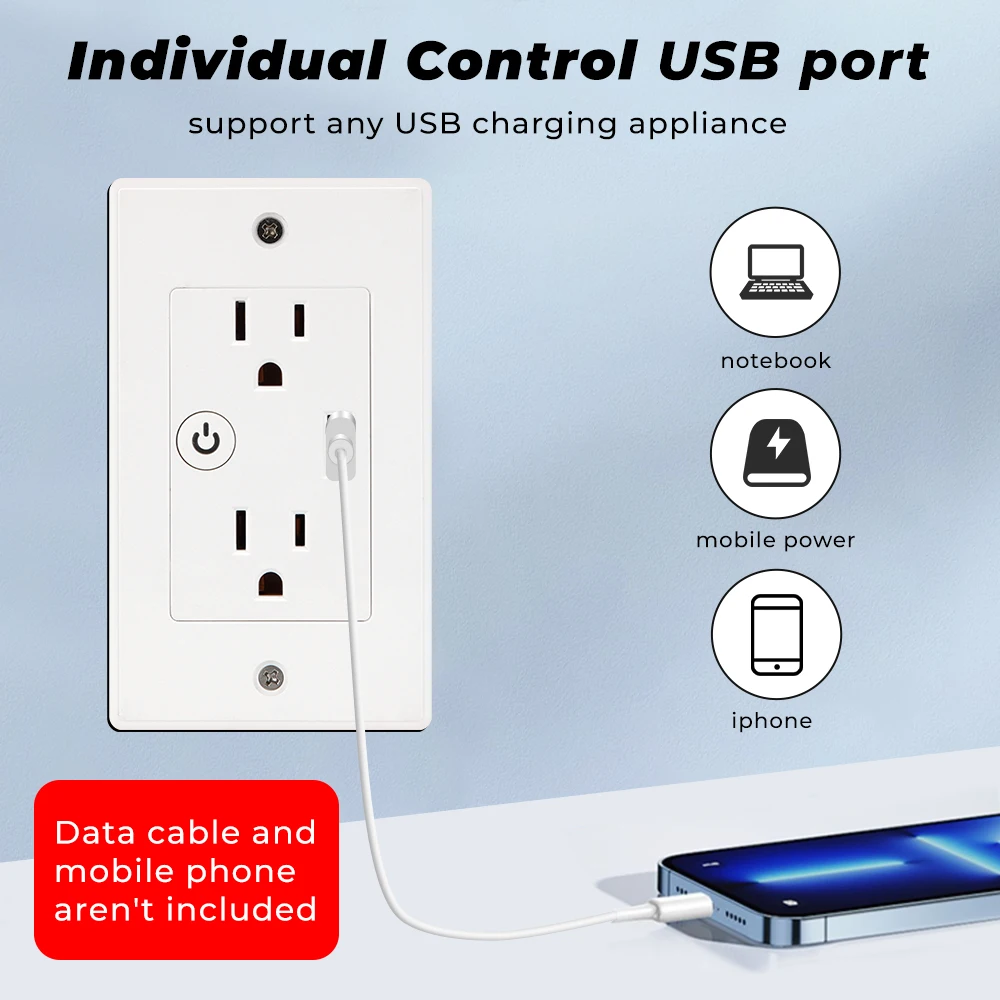 2 In 1 Tuya Wifi Smart Socket Us Plug Outlet Charger Usb Charging Timing Life App  For Google Home Alexa Tmall Genie