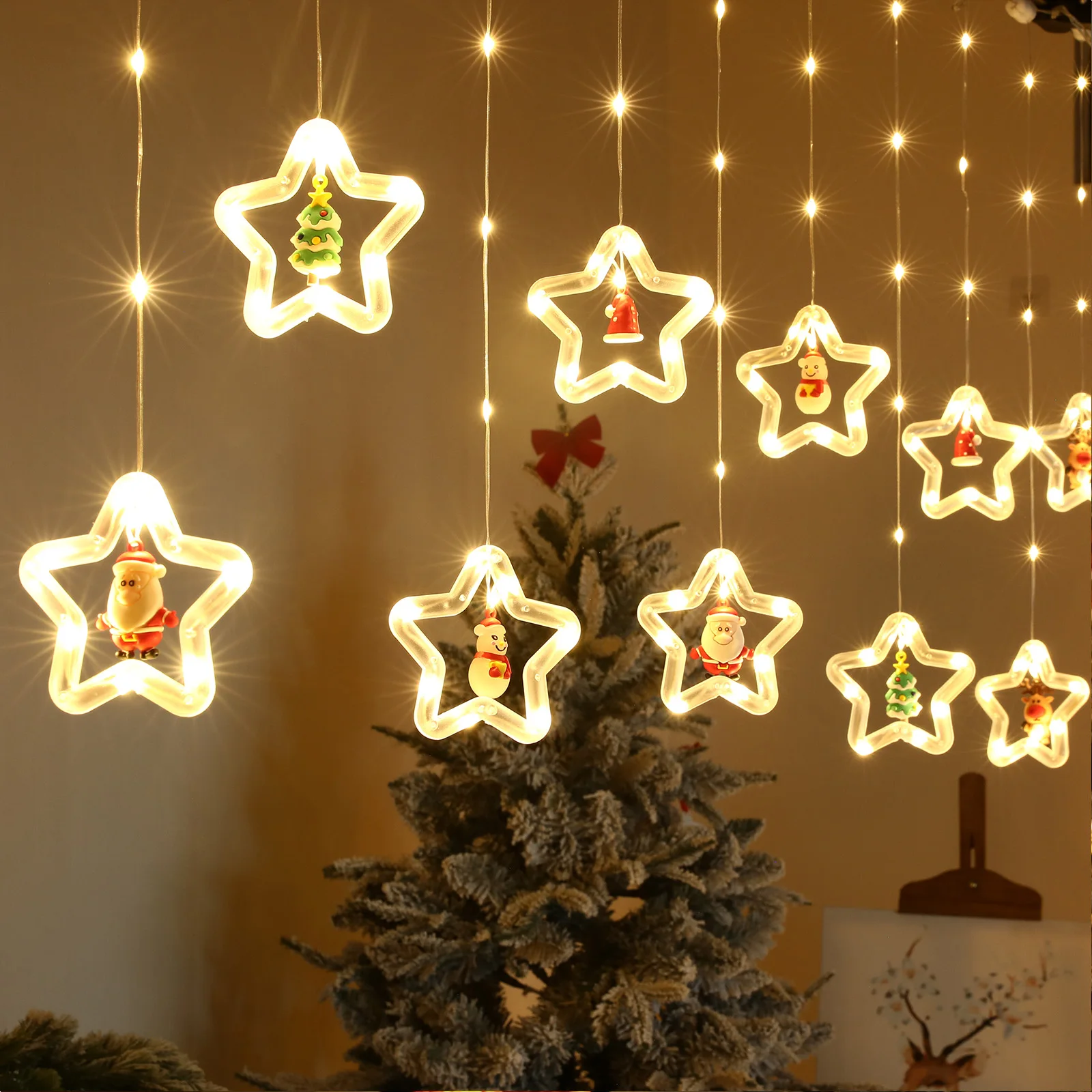 LED Christmas String Lights USB/Battery Powered Santa Claus Star Curtain Fairy Lights Remote Control 8 Modes Xmas Party Decor