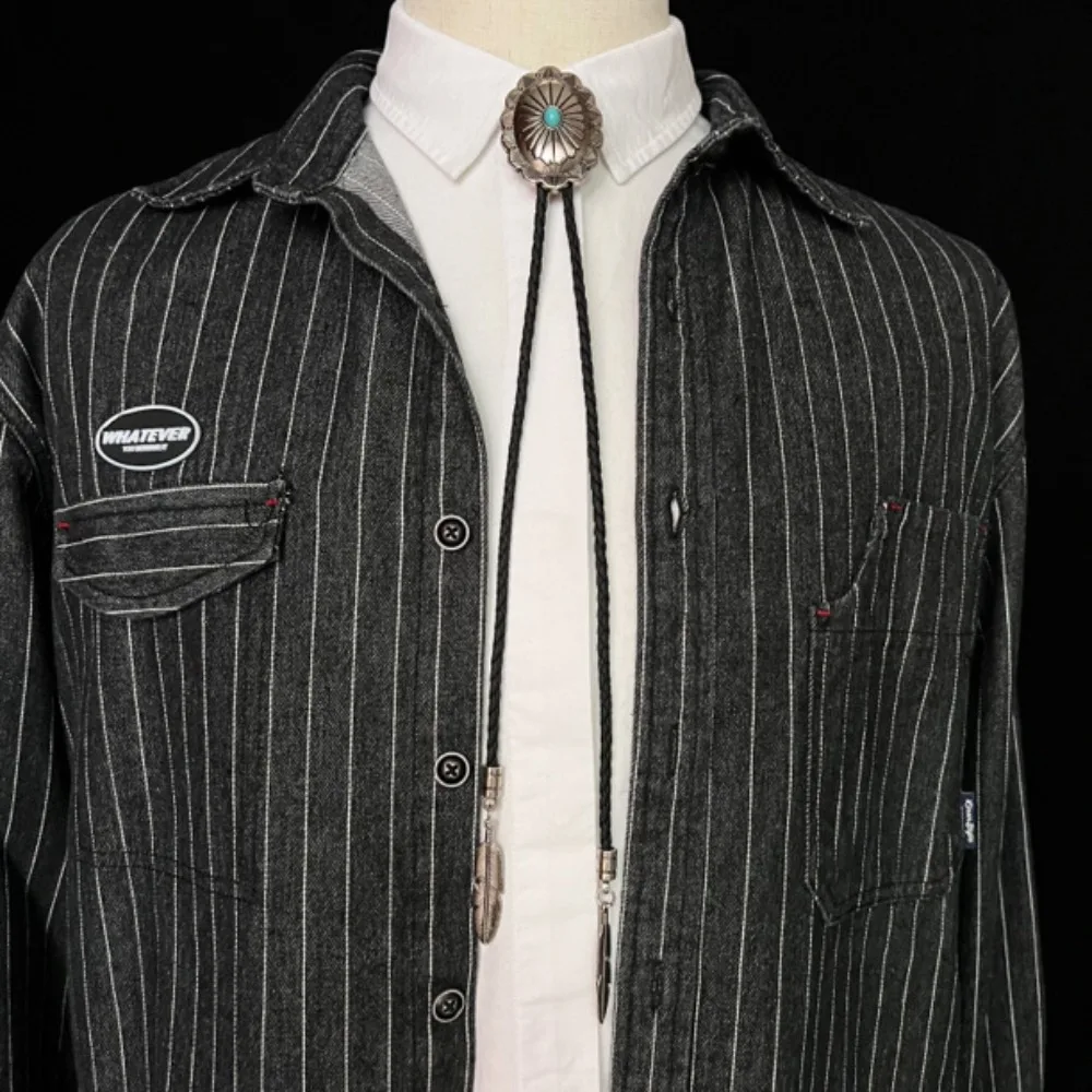 PU Woven Rope Indian Western Cowboys Bolo Tie Ethnic Style Vintage Turquoise Bolo Tie Sweater Chain Western Country Style