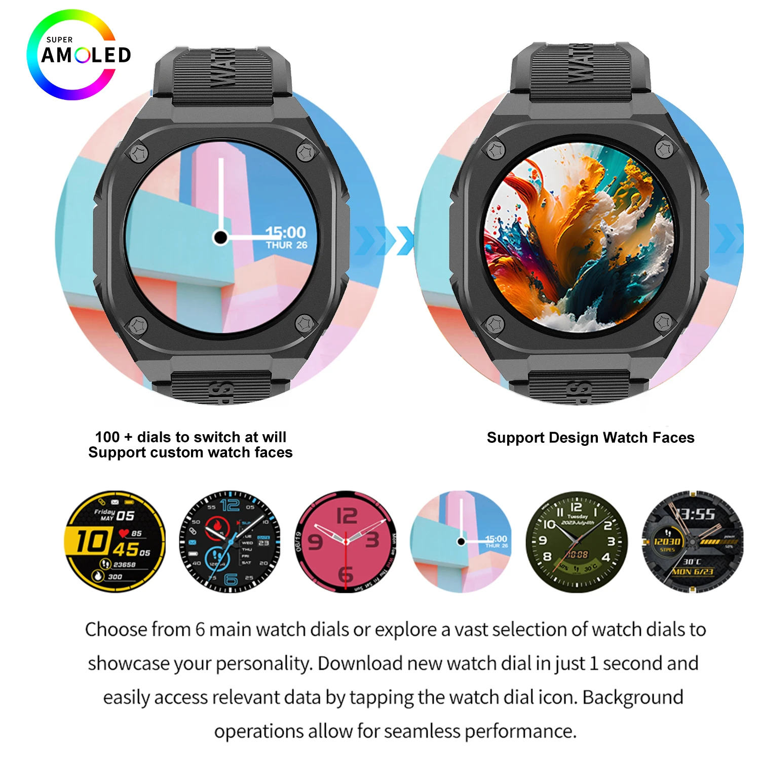 2026 Smart Watch  IP68 Waterproof AMOLED SCREEN Smart Sport Watch with 300mAh Battery Wireless Call for Man Woman view 2