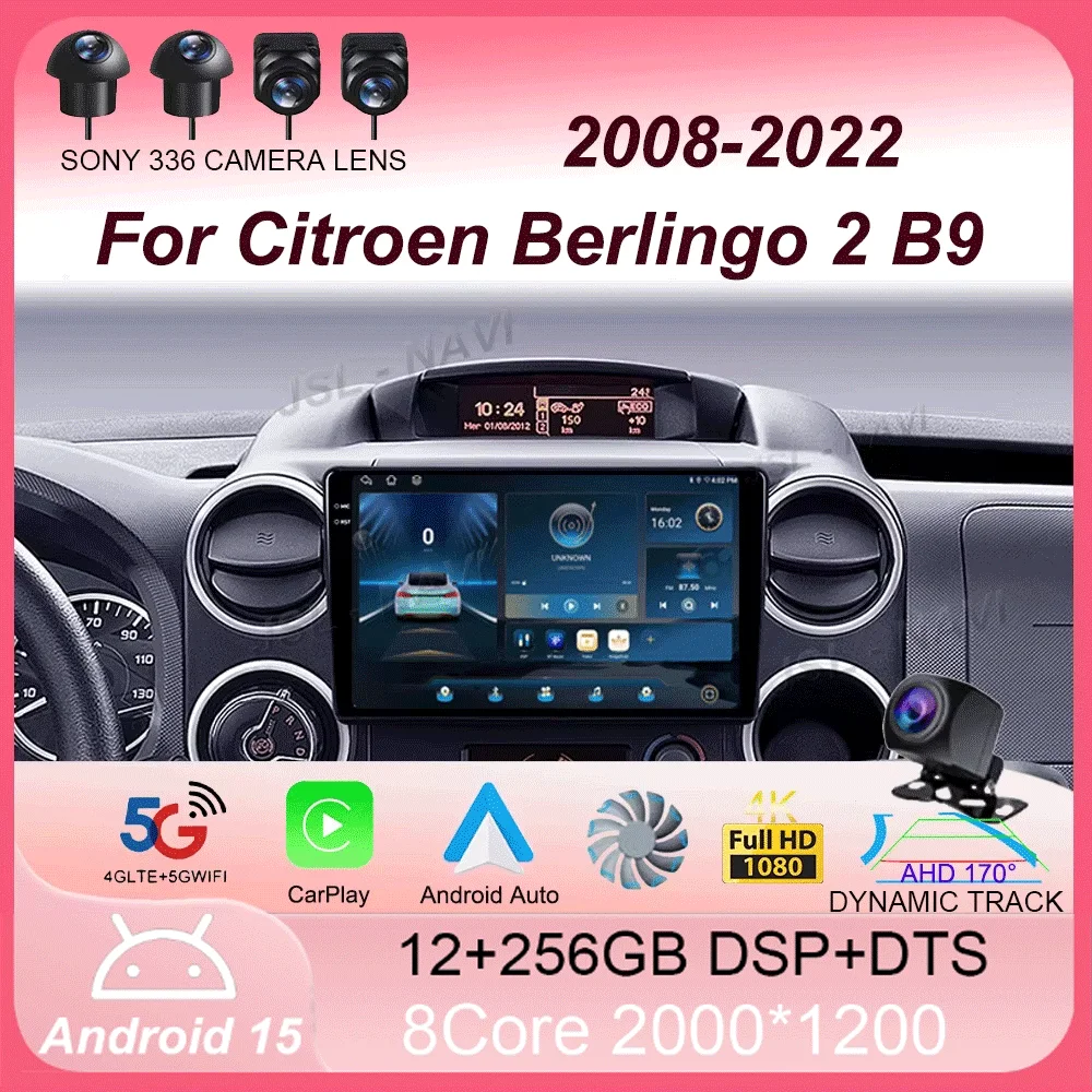 

Android 15 Carplay For Citroen Berlingo 2 B9 Peugeot Partner 2008 2009 2010 -2022 Multimedia Car Radio Player DSP WIFI+4G Stereo