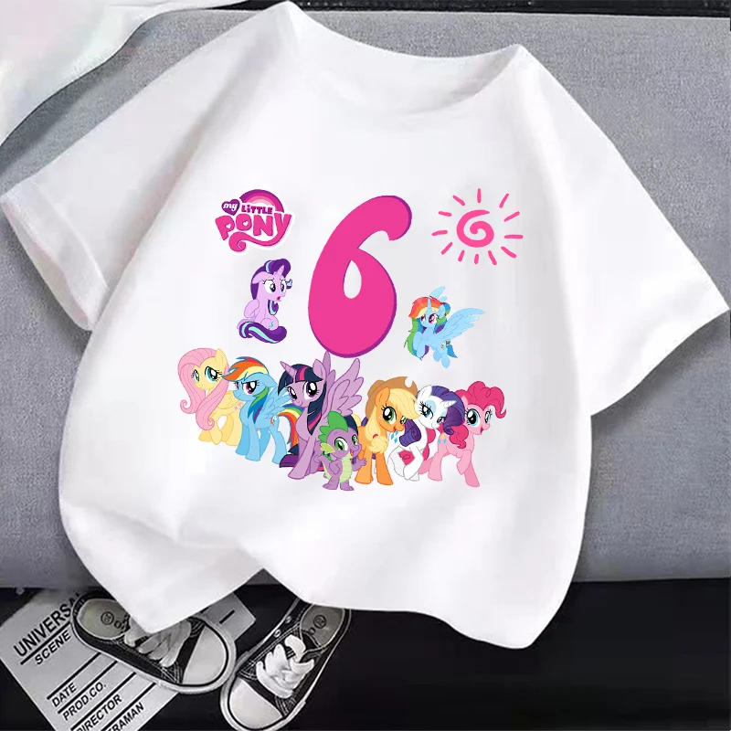 My Little Ponys Children T-Shirt Birthday Number 1-10 Cute Anime Twilight Sparkles Clothes Kids Cotton T Shirt Casual Tops Gifts