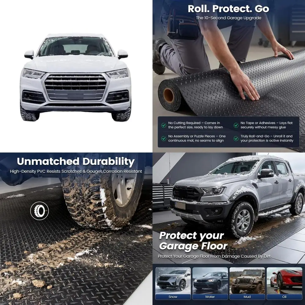 

Толстый коврик для пола гаража 7,5x17 футов, защищает от зимней соли, водонепроницаемый ПВХ, идеально подходит для легковых автомобилей, внедорожников, грузовиков - черный