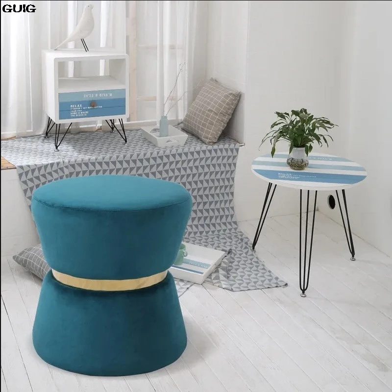 

GUIG Light Luxury Sofa Stool Cloth Stool Shoe Stool Model Room Living Room Round Stool Home Dressing Table Dressing Stool Hot