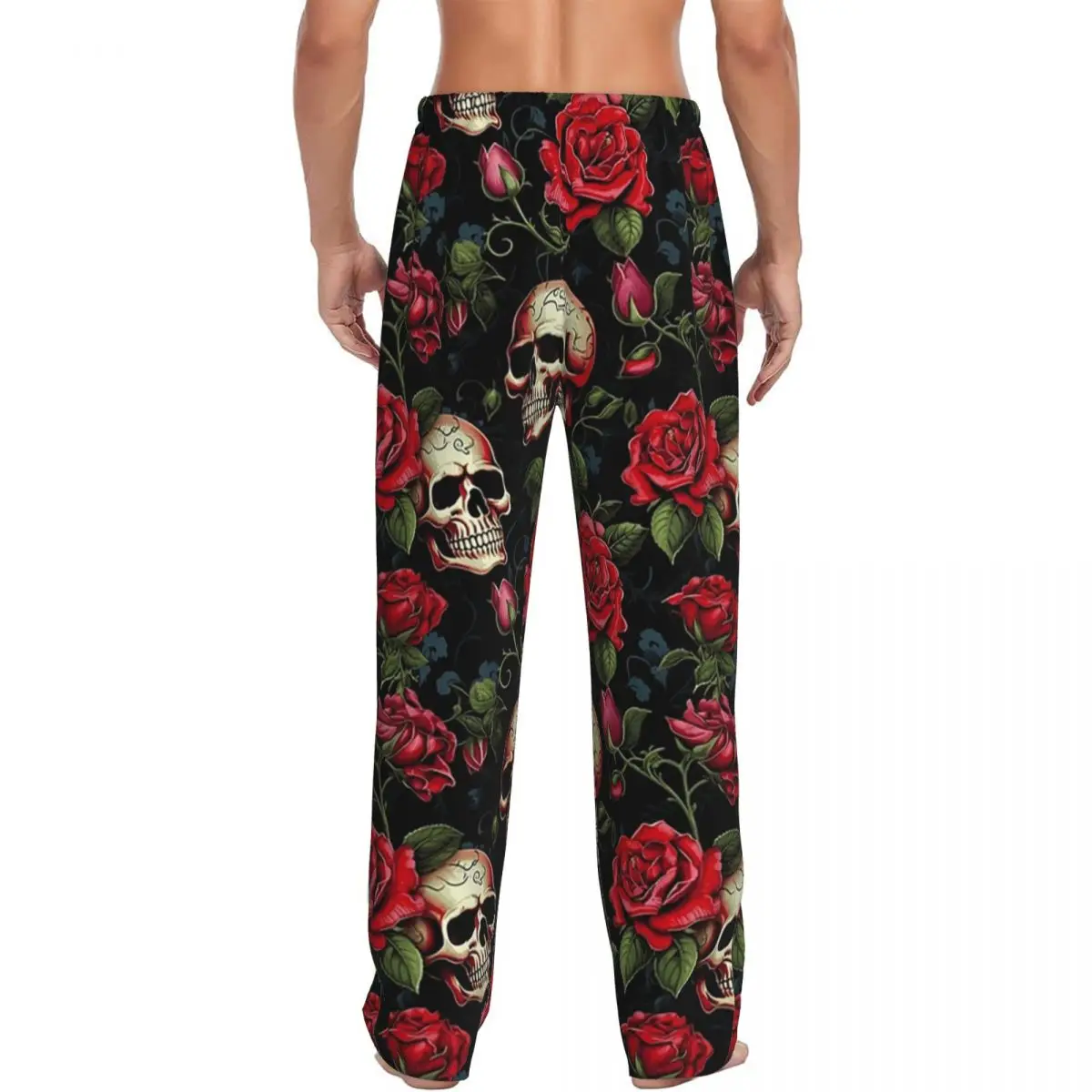 Custom Roses And Skulls By Ed Hardy Style Men Pajama Pants Lounge Sleep Sleepwear Bottoms with Pockets
