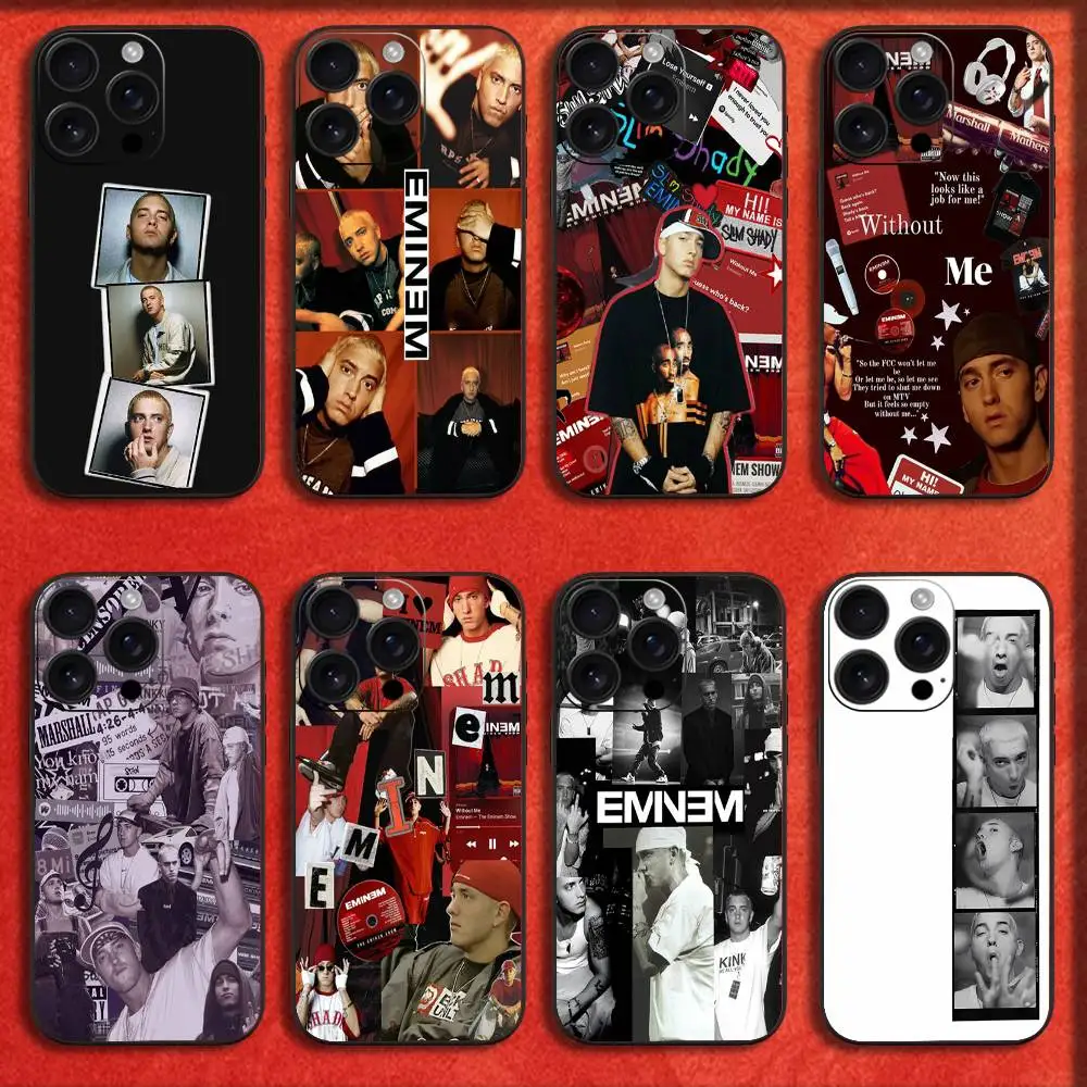 

Phone Case For iPhone 16,15,14,13,12,11,Pro,XS,Max,XR,Plus,E,Mini Black Shockproof Rapper E-Eminem Collage Cover