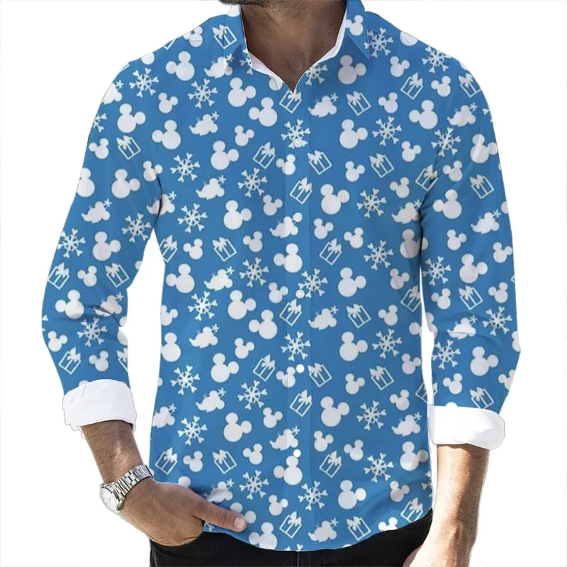 

2023 New Men's Christmas Shirts 3d Mickey Goofy Print Men's Christmas Eve Casual Cool Long Sleeve Top Festive Party Costumes