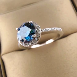 Woman Ring 1 2CT 8MM Green Blue Moissanite Ring Passed Diamond Test S925 Silver Jewelry Wedding Anniversary Party