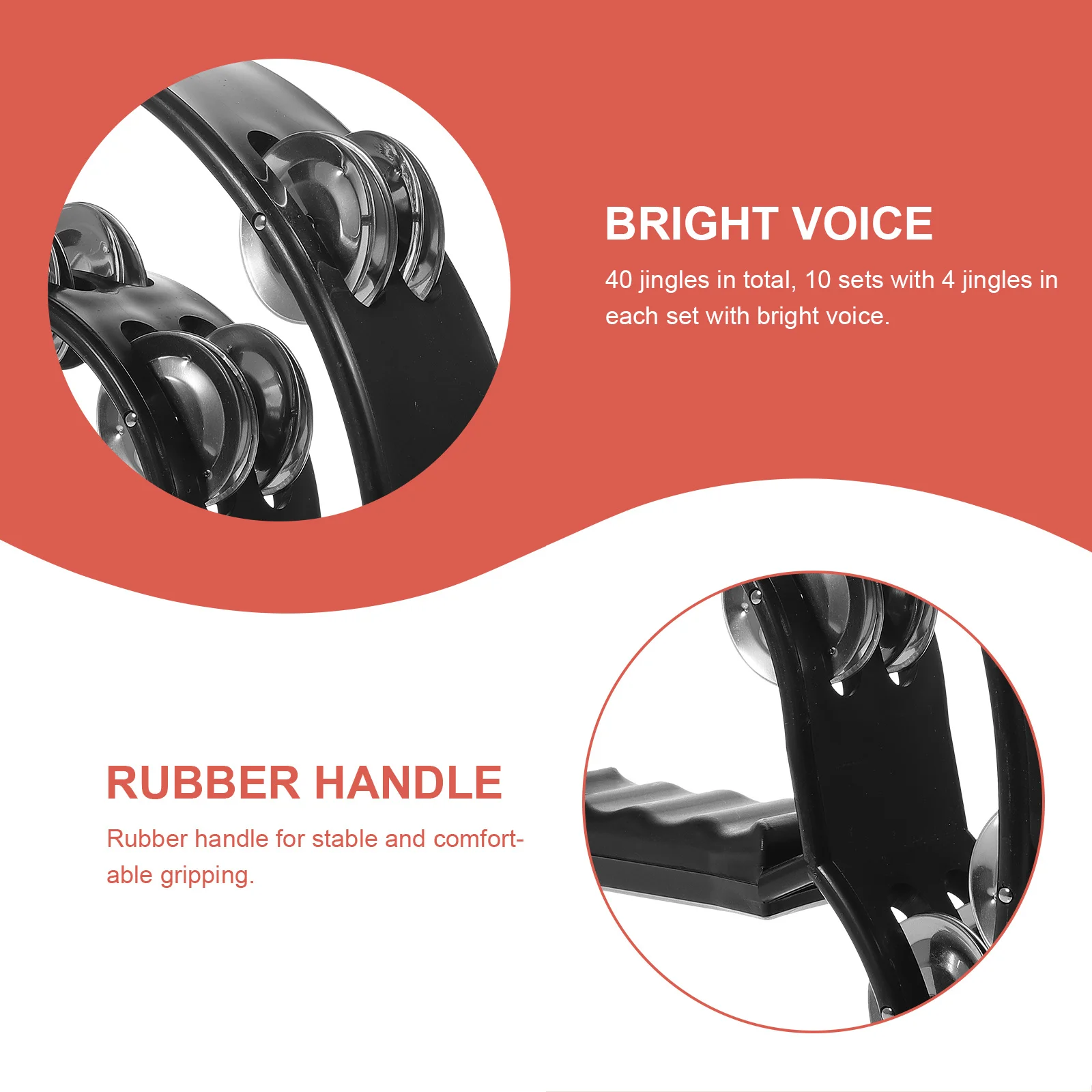 

Hand Bell Double Row Jingle Tambourine Metal Percussion Instrument For Party Concert Music Performance Rubber Handle