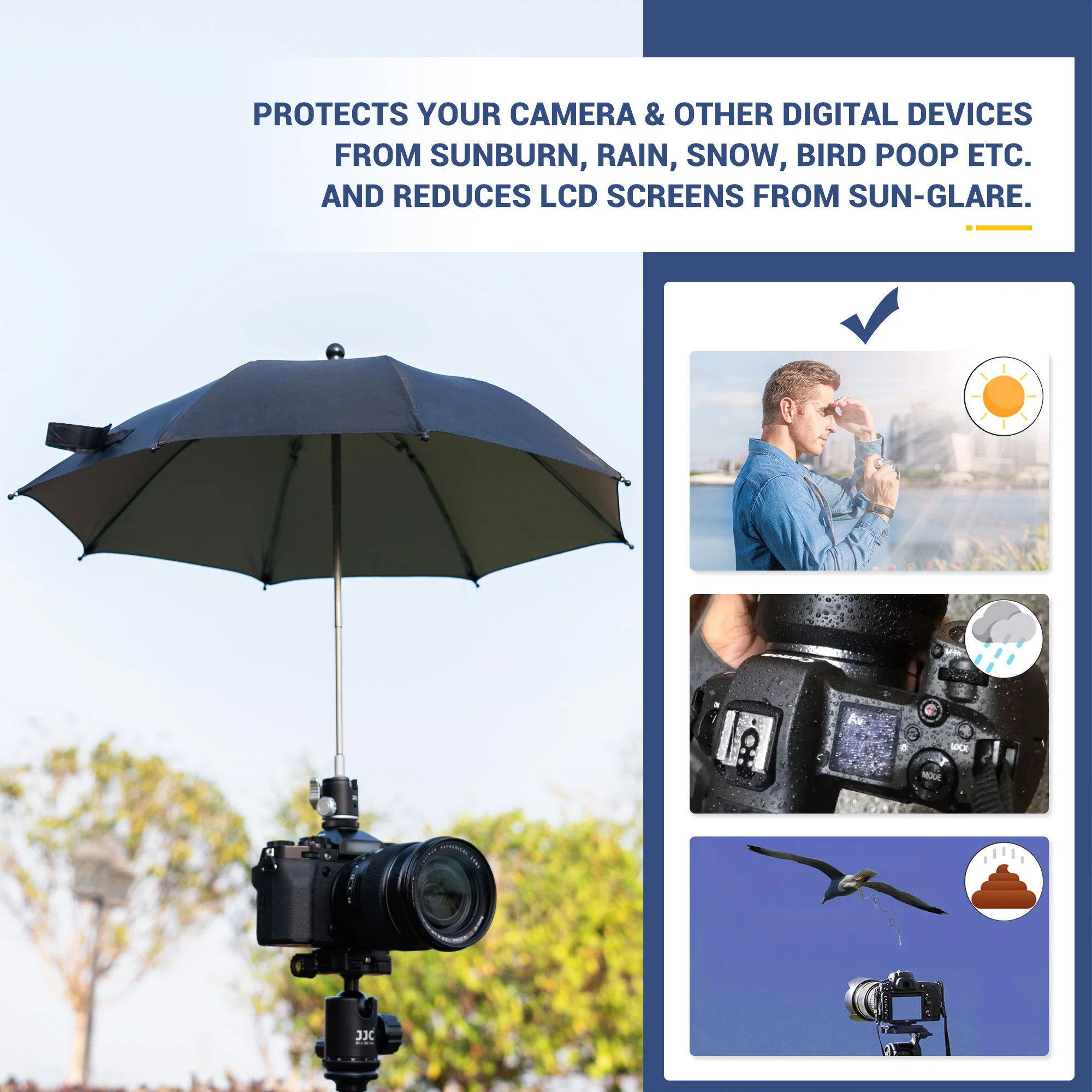 JJC DLSR Camera Umbrella Sunshade Rainy Holder with Hot Shoe For General Camera Photographic Camera Umbrella
